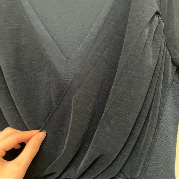 H&M Womens Blue Faux-wrap front sheer sleeve shift dress - Picture 6 of 10